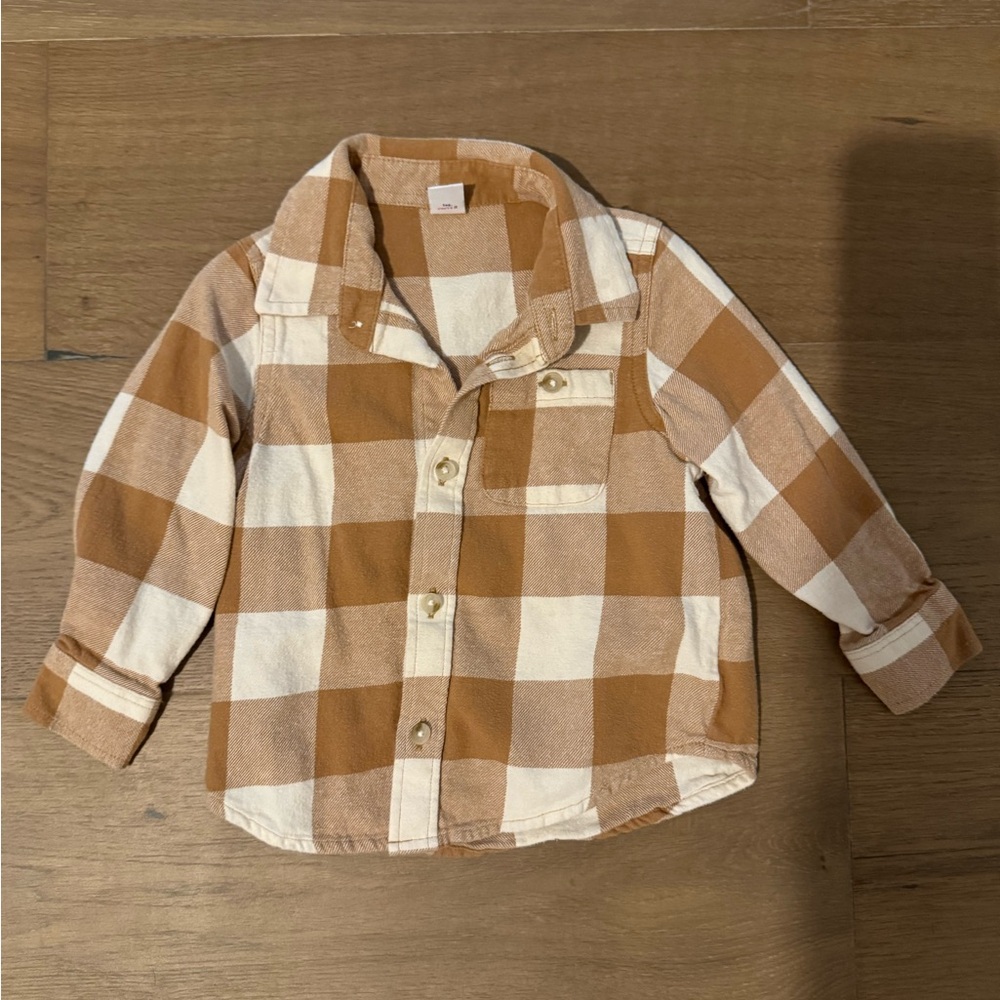 Old Navy Kids Plaid Shirt - Tan and Cream
